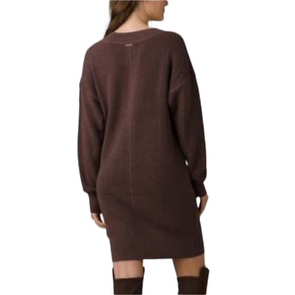 NEW PrAna Milani Henley Thermal Waffle Knit Dress in Clove Brown Size Medium - Picture 2 of 8